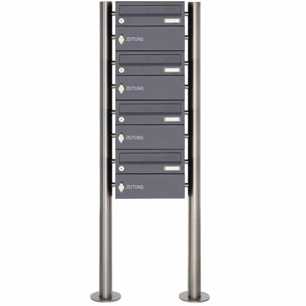 4-compartment Stainless steel free-standing letterbox system Design BASIC Plus 385X ST R ZF - RAL of your choice