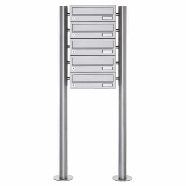 5-compartment Letterbox system freestanding Design BASIC 385 ST-R - stainless steel V2A, polished