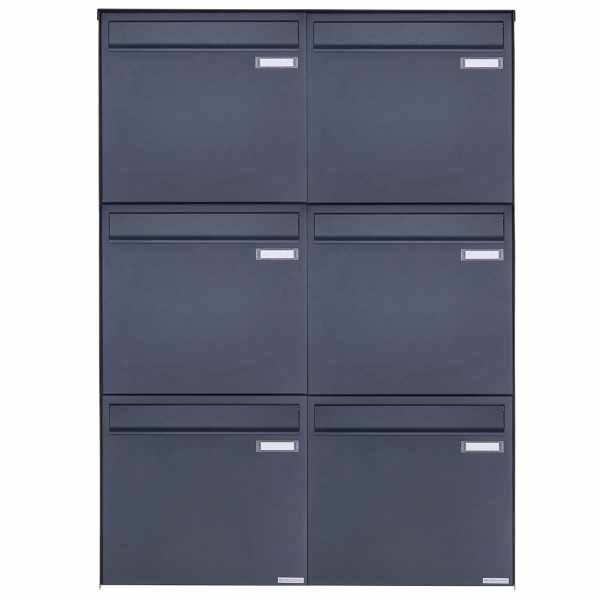 6-compartment 3x2 stainless steel fence mailbox BASIC Plus 382XZ - RAL of your choice - removal from the back