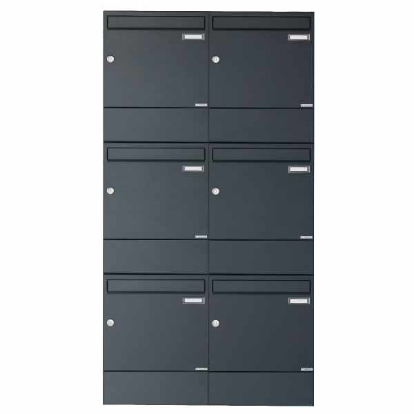 6-compartment 3x2 surface mount mailbox BASIC 382A AP with newspaper box - RAL 7016 anthracite gray