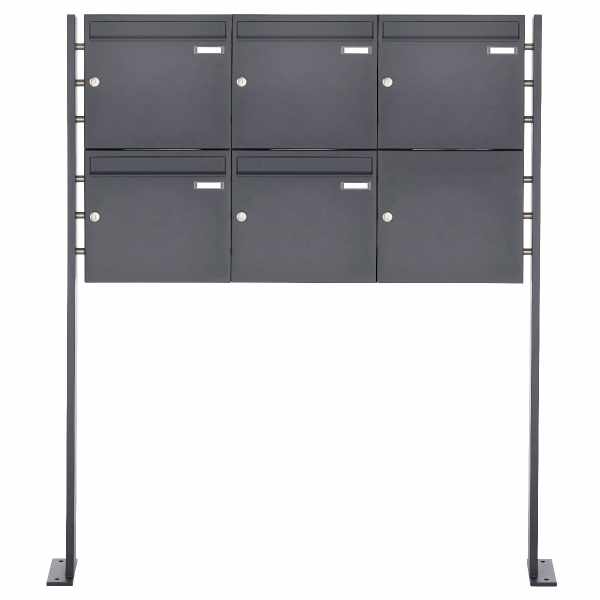 5-compartment Stainless steel free-standing letterbox system BASIC Plus 384XP ST-P powder-coated