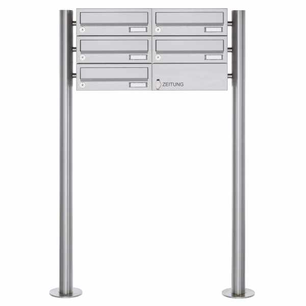 5-compartment 2x3 free-standing letterbox Design BASIC 385-VA ST-R with newspaper box - stainless steel V2A, polished