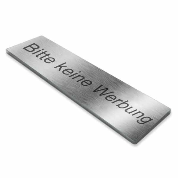 Self-adhesive name tag "Please no advertising" made of stainless steel