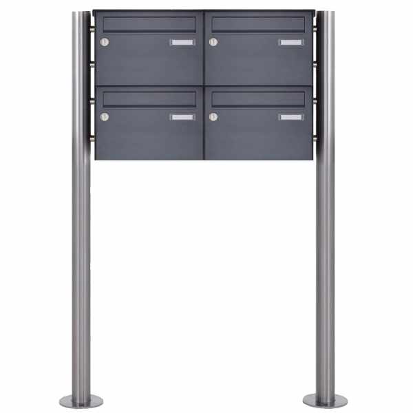 4-compartment 2x2 stainless steel free-standing letterbox Design BASIC Plus 385X ST-R - 220mm - RAL of your choice