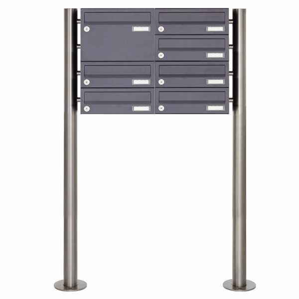7-compartment 4x2 stainless steel free-standing letterbox Design BASIC Plus 385X ST-R - 1x mailbox 220 - RAL of your choice