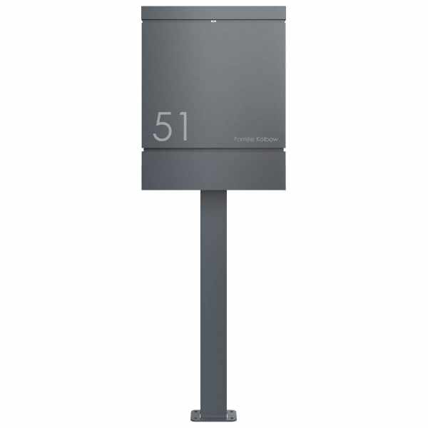 Design free-standing letterbox BRENTANO with newspaper box - RAL 7016 anthracite gray