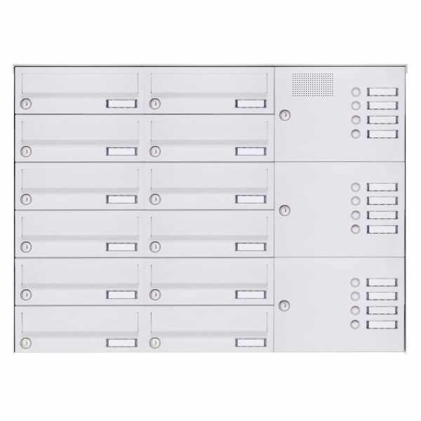 12-compartment Surface mounted letter box system Design BASIC 385A-9016 AP with bell box - RAL 9016 traffic white