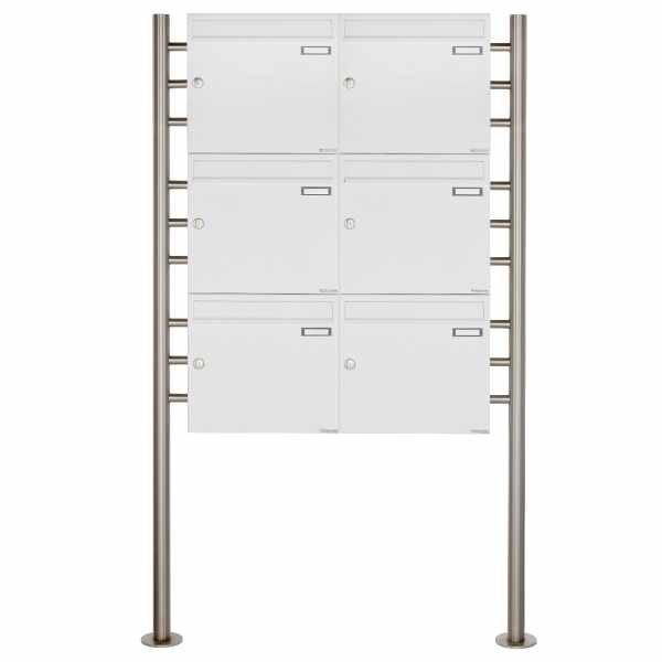 6-compartment 3x2 letterbox system freestanding Design BASIC 381 ST-R - RAL 9016 traffic white
