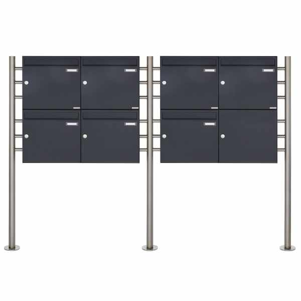 7-compartment 2x4 letterbox system freestanding Design BASIC 381 ST-R - RAL 7016 anthracite gray
