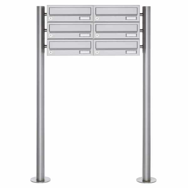 6-compartment Letterbox system freestanding Design BASIC 385 ST-R - Horizontal - stainless steel V2A, polished