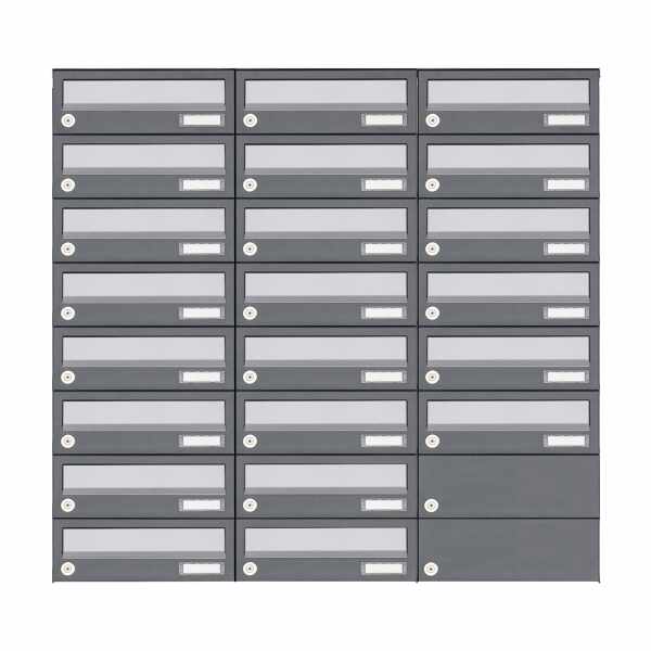 22-compartment 8x3 surface-mounted mailbox system Design BASIC 385A AP - stainless steel RAL 7016 anthracite