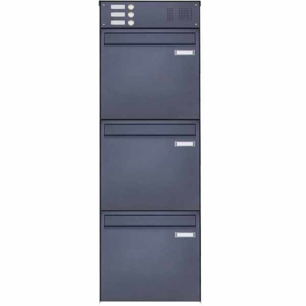 3-compartment 3x1 stainless steel fence mailbox BASIC Plus 382XZ with bell box - RAL - removal from the back