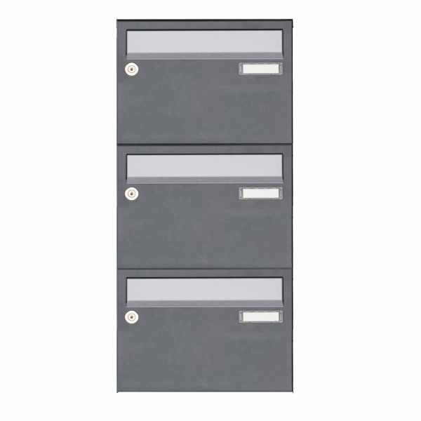 3-compartment Surface mounted mailbox system Design BASIC Plus 385 XA 220 - stainless steel - RAL of your choice