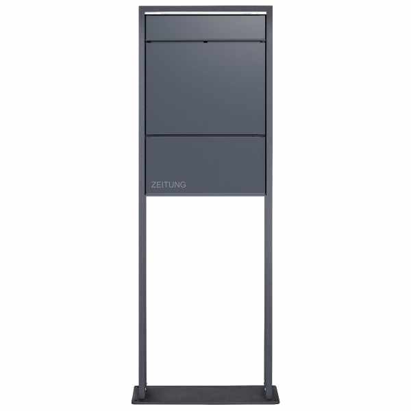 Design free-standing letterbox GOETHE LIB with newspaper compartment - LED design element - RAL of your choice