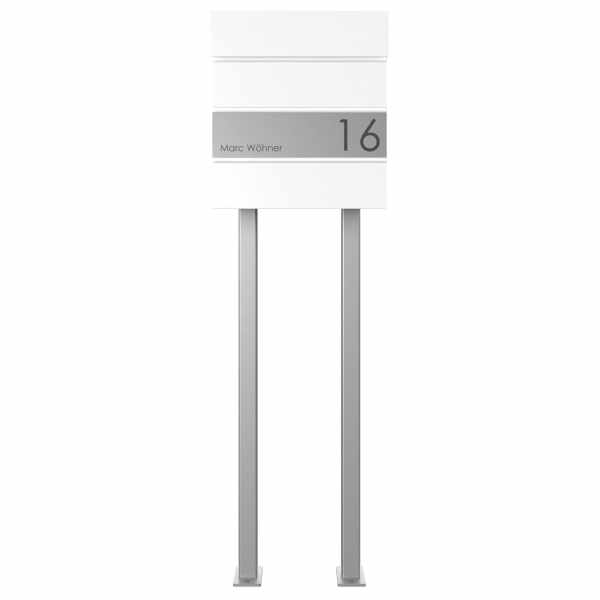 free-standing letterbox KANT Edition with newspaper compartment - Design Elegance 1 - RAL 9016 traffic white