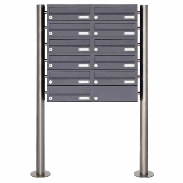 11-compartment 6x2 stainless steel mailbox system freestanding Design BASIC Plus 385X ST-R - RAL of your choice