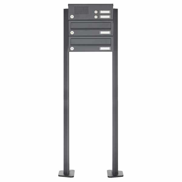 2-compartment Stainless steel free-standing letterbox Design BASIC Plus 385XP ST-T with bell box - RAL of your choice