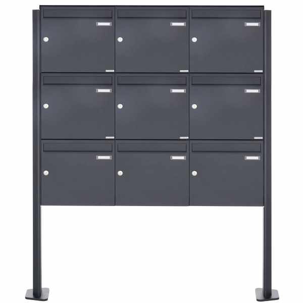 9-compartment 3x3 stainless steel free-standing letterbox Design BASIC Plus 380X ST-T - RAL of your choice