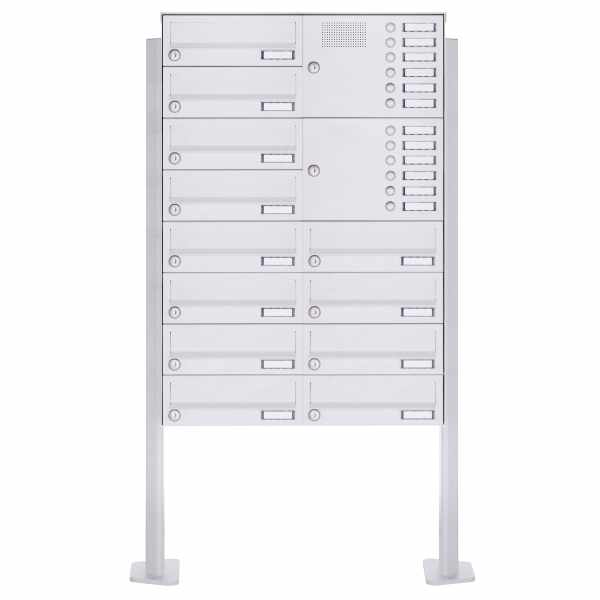 12-compartment 8x2 free-standing letterbox Design BASIC 385P-9016 ST-T with bell box - RAL 9016 traffic white