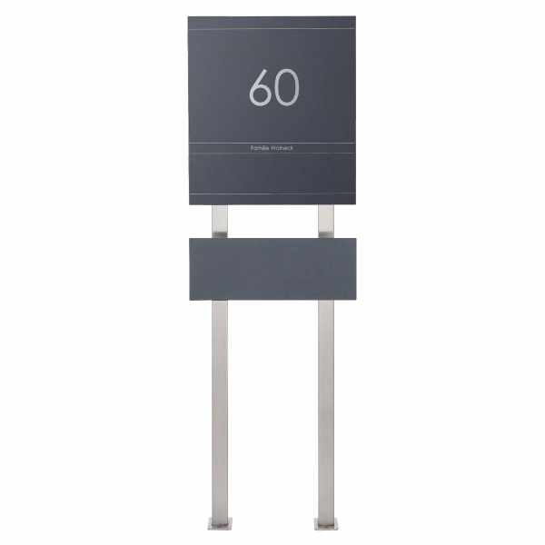 Design stainless steel mailbox free-standing Schiller Medium Elegance VI - house number - name - RAL of choice