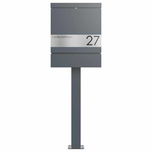 Design free-standing letterbox BRENTANO with newspaper box - Design Elegance 2 - RAL 7016 anthracite gray