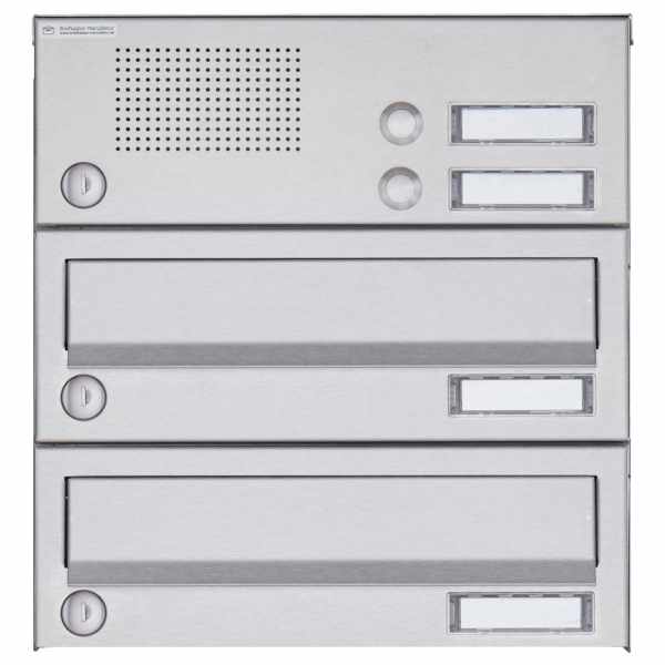 2 parti Sistema di cassette per le lettere da esterno Design BASIC 385A AP con campanello - acciaio inossidabile V2A, lucido