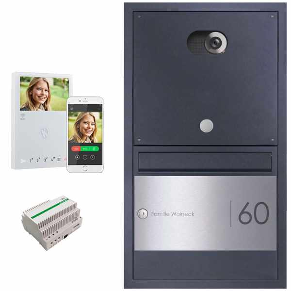 Stainless steel flush-mounted mailbox BASIC Plus 382XU Elegance II - Comelit VIDEO Komplettset Wifi - RAL