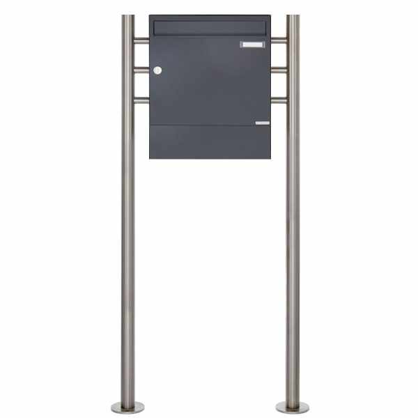 free-standing letterbox Design BASIC 381 ST-R with newspaper box - RAL 7016 anthracite gray