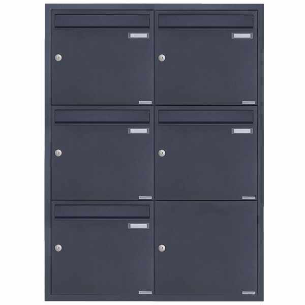 5-compartment 2x3 stainless steel flush-mounted mailbox system BASIC Plus 382XU UP - RAL of your choice - 5 parties