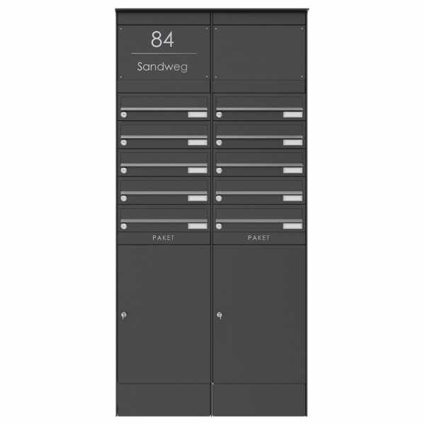 10-compartment Mailbox pedestal BASIC Plus 864X with 2x parcel shelf 550x370 - RAL of your choice