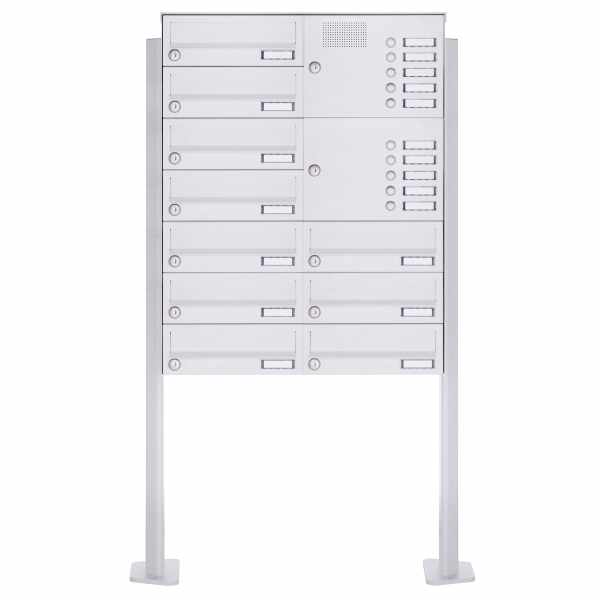 10-compartment free-standing letterbox Design BASIC 385P-9016 ST-T with bell box - RAL 9016 traffic white