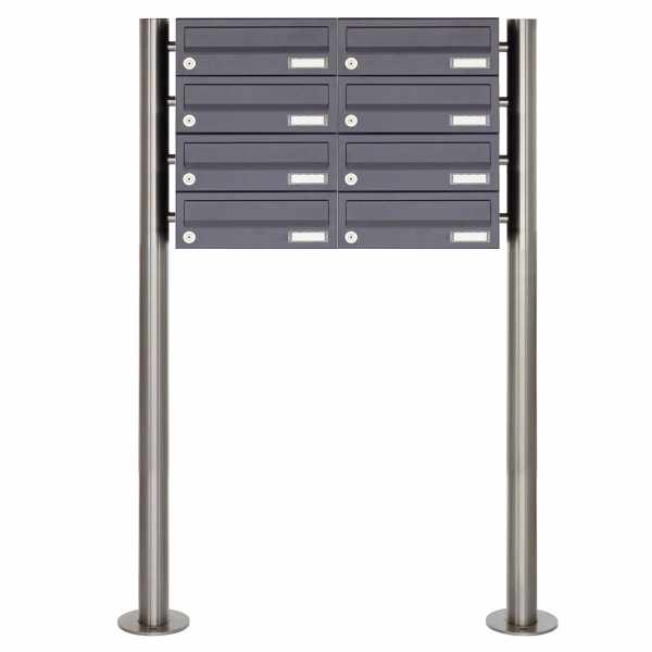 8-compartment 4x2 stainless steel mailbox freestanding design BASIC Plus 385X ST-R - RAL of your choice