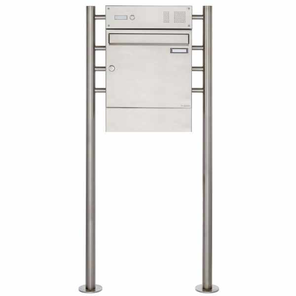 Stainless steel free-standing letterbox Design BASIC 381 ST-R with bell box & newspaper box