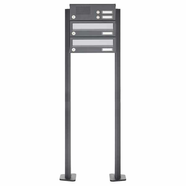 2-compartment free-standing letterbox Design BASIC 385P ST-T with bell box - stainless steel RAL 7016 anthracite
