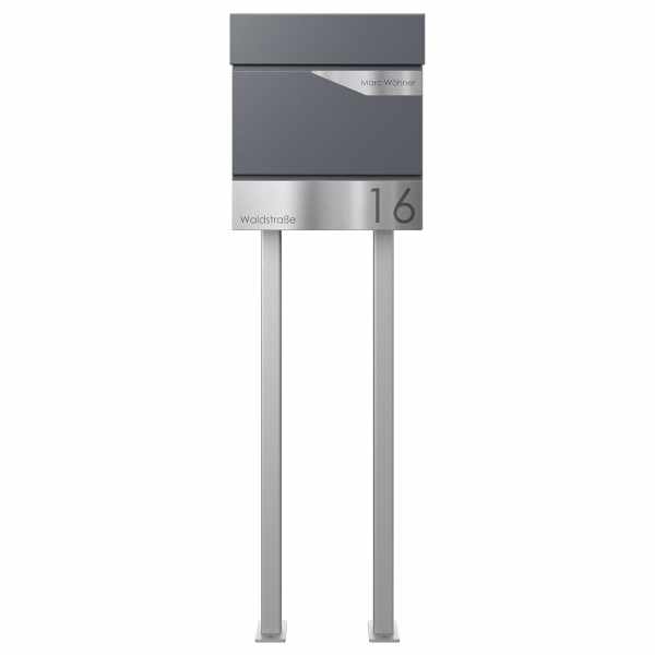 Free-standing letterbox KANT with newspaper compartment - Design Avantgarde 1 - RAL 7016 anthracite gray