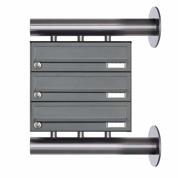 3-compartment Stainless steel mailbox system Design BASIC Plus 385XW for side wall mounting - RAL of your choice