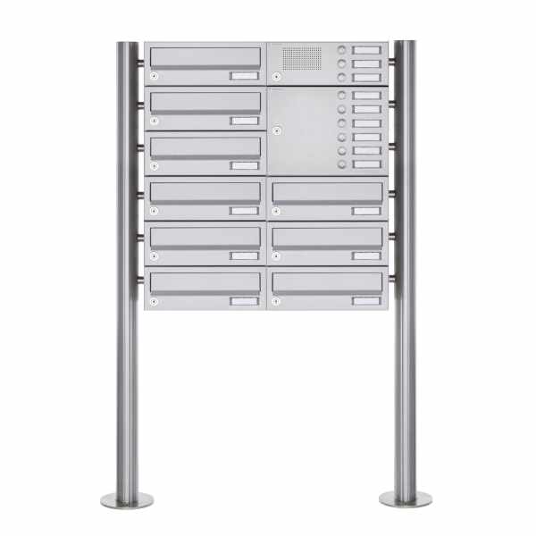 9-compartment free-standing letterbox Design BASIC 385 ST-R with bell box - stainless steel V2A polished