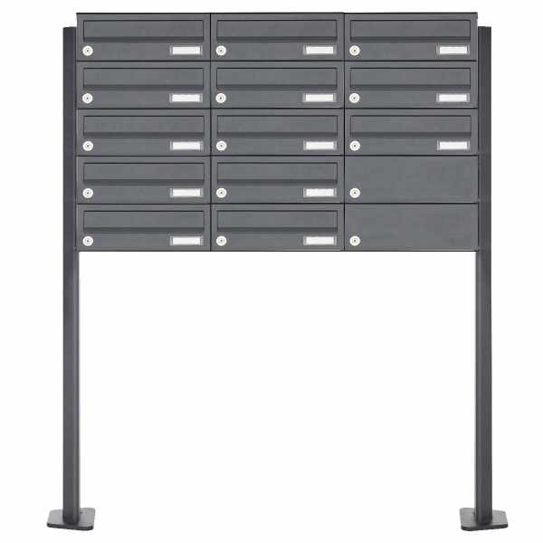 13-compartment 5x3 stainless steel mailbox system freestanding design BASIC Plus 385XP ST-T - RAL of your choice