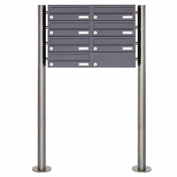 7-compartment 4x2 stainless steel mailbox freestanding design BASIC Plus 385X ST-R - RAL of your choice