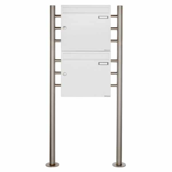 2-compartment 2x1 letterbox system freestanding Design BASIC 381 ST-R - RAL 9016 traffic white