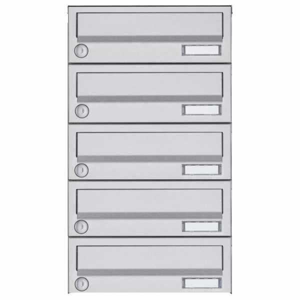 5-compartment Surface-mounted mailbox system Design BASIC 385A AP - stainless steel V2A, polished