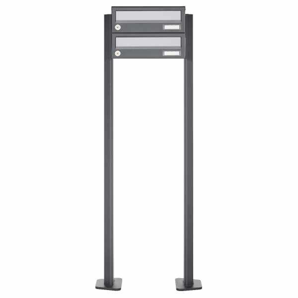 2-compartment Letterbox system freestanding Design BASIC 385P ST-T - stainless steel RAL 7016 anthracite gray