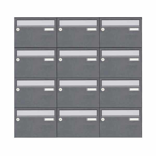 12-compartment Surface mounted mailbox system Design BASIC Plus 385 XA 220 - stainless steel - RAL of your choice