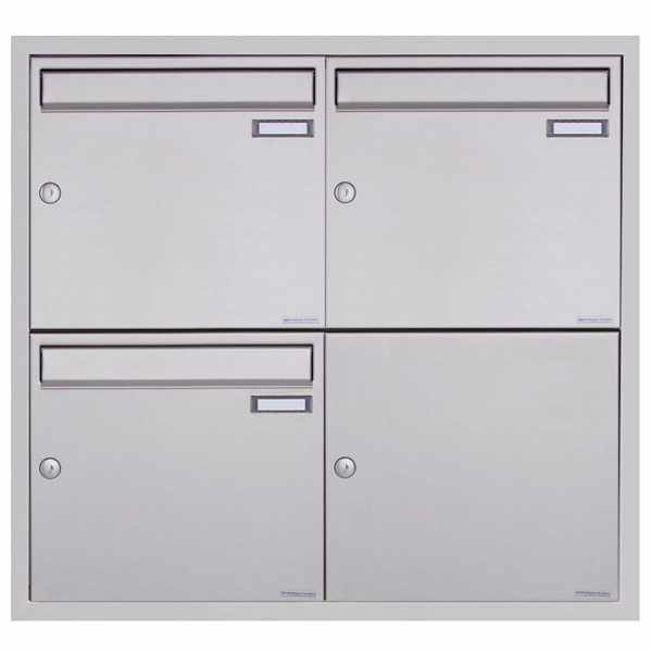 3-compartment 2x2 stainless steel flush-mounted mailbox system BASIC Plus 382XU UP - polished stainless steel - 3 party