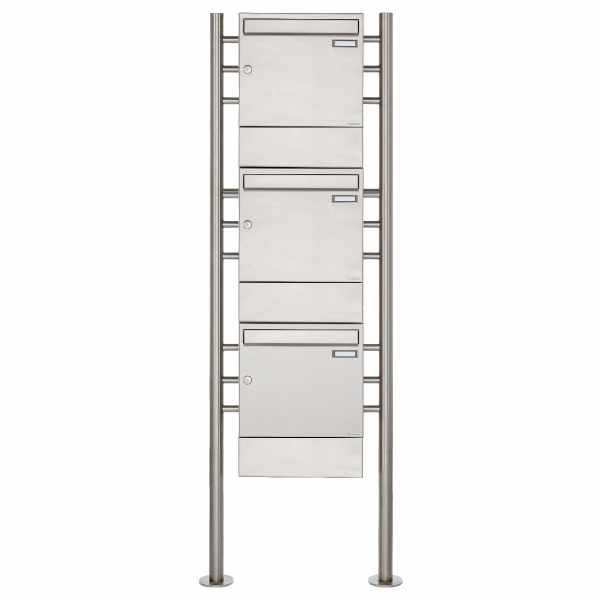3-compartment 3x1 stainless steel free-standing letterbox Design BASIC 381 ST-R with newspaper compartment