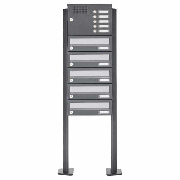 5-compartment free-standing letterbox Design BASIC 385P ST-T with bell box - stainless steel RAL 7016 anthracite