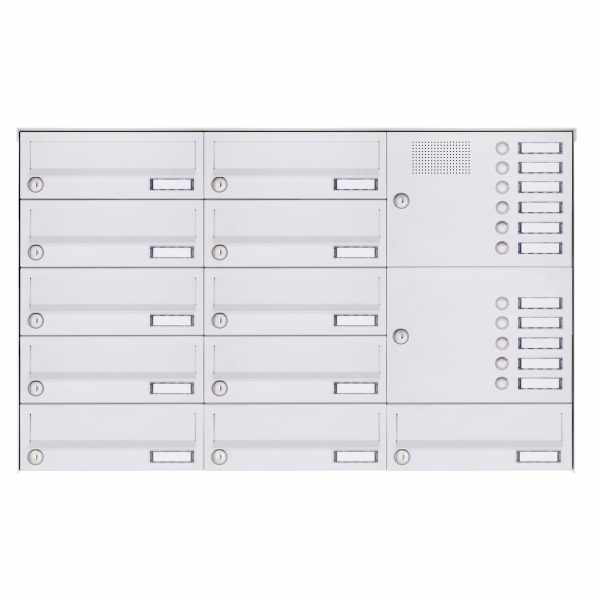 11-compartment Surface mounted letter box system Design BASIC 385A-9016 AP with bell box - RAL 9016 traffic white