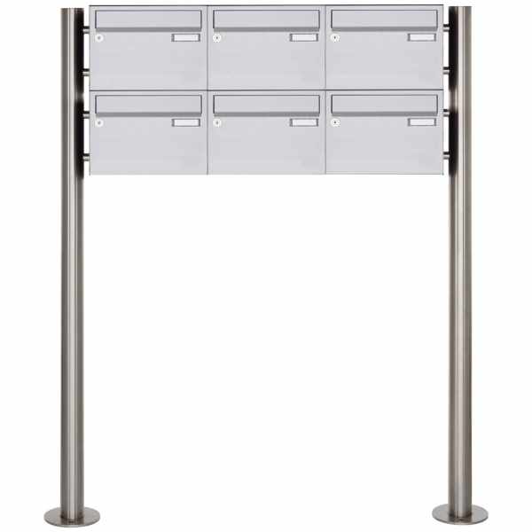 6-compartment 2x3 stainless steel free-standing letterbox Design BASIC Plus 385XR220 ST-R - stainless steel V2A