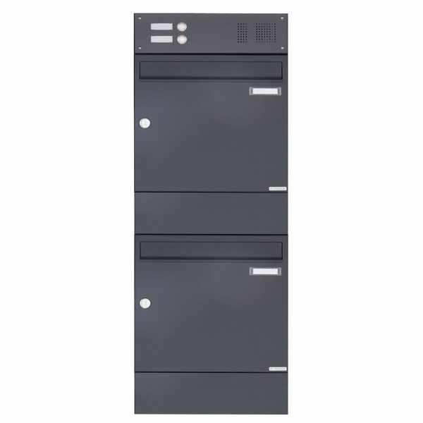 2-compartment 2x1 surface mount letterbox BASIC 382A AP with bell box & newspaper compartment - RAL 7016 anthracite gray