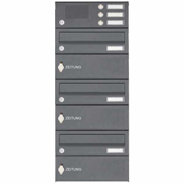 3-compartment Surface mounted mailbox Design BASIC 385XA AP with bell box & newspaper compartment - RAL to choice